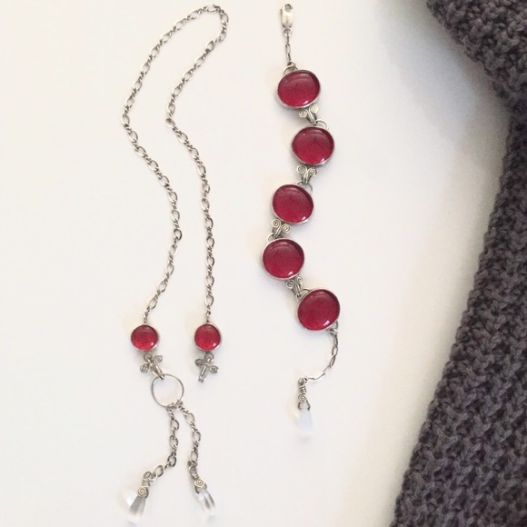 SOLD🔹Boho Silver & Cherry Red Ncklce/Bracelet Set - Picture 2 of 2